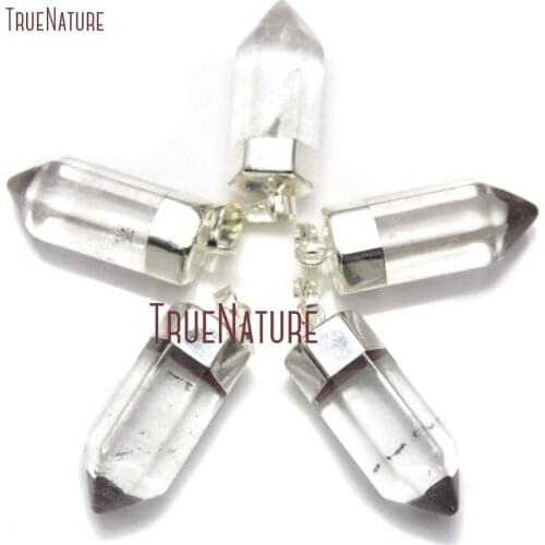 10Pcs Best Seller Sliver Plated Faceted Hexagonal Prisms Pendant White Quartz Pendant For Sale Approx 36x12mm PM15926