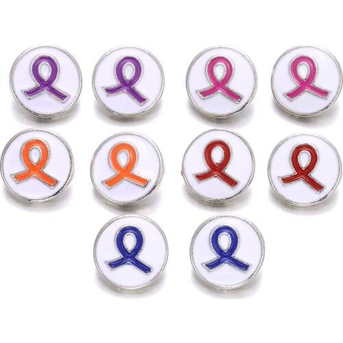 10pcs/lot New 12mm Snap Button Jewelry Oil Painting Breast Cancer Ribbon Snap Buttons Fit 12mm Snap Bracelet Necklace Earrings