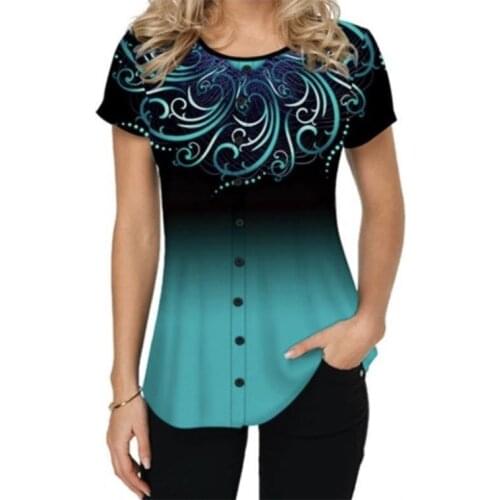 2021 Women Summer Shirt TShirt O Neck Fashion Gradient 3D Print Short Sleeve T-shirts Street Wear Female Tops Tees Plus Size 5XL