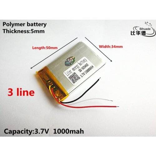 3 line Good Qulity 3.7V,1000mAH,503450 Polymer lithium ion / Li-ion battery for TOY,POWER BANK,GPS,mp3,mp4