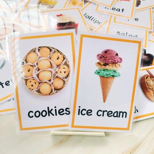 45pcs English Education Cards Food Word Card Kindergarten Learning Toy For Kids Baby Waterproof Teacher Teaching Aids