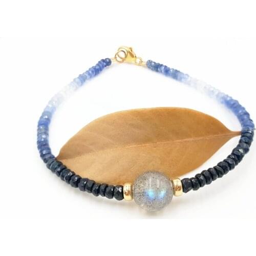 Lii Ji Natural Gemstone Shining Sapphire Labradorite 9K /18K Yellow Gold Bracelet