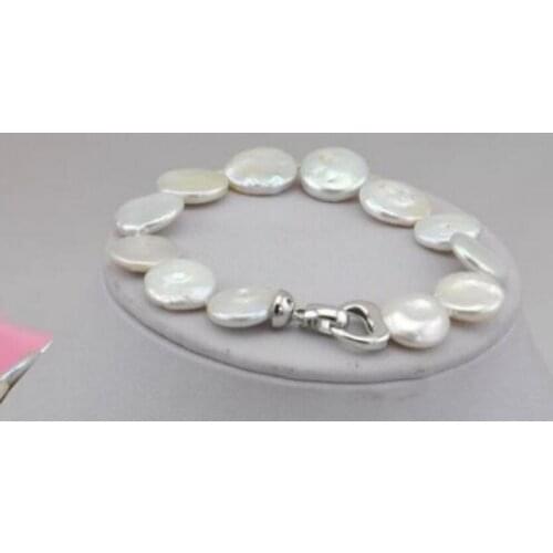 Fashion jewelry 8" 16mm lavender plum blossom coin freshwater pearl braceletNoble style Natural Fine jewelry ge