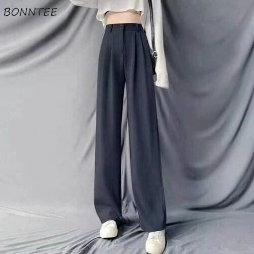 Pants Women Solid Simple Wide Leg All-match Leisure High Waist Korean Style Loose Streetwear Fashion Summer New Female Trousers