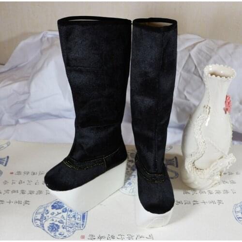 Black Traditional Chinese Opera High Boots Drama Cosplay Accessories Official boots Wooden Sole Warrior Shoes