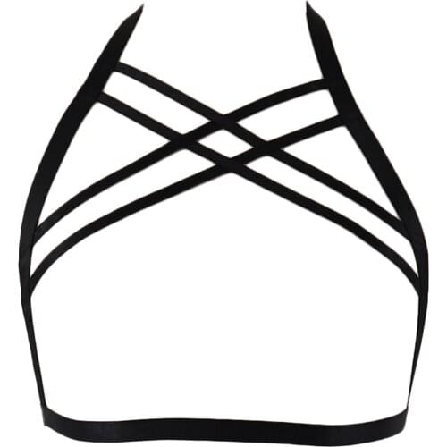 Cross Open Chest Bra Black Rave Body Harness Belt Woman Sexy Lingerie Punk Body Cage belt Crop Top Cage Bra Goth Bondage Harness