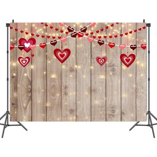 Wooden Board Love Heart-shaped Hanging Lamp Backdrops Photo Background Decor for Portrait Photography Photocall Studio Props
