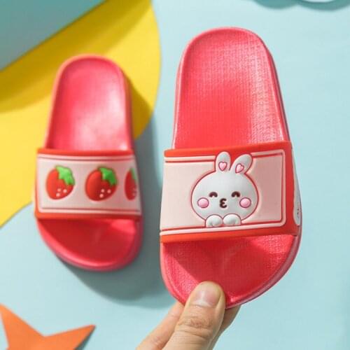 Childrens Slippers Summer Cute Cartoon Bear Biscuit Strawberry Rabbit Baby Kids Home Slides Floor Shoes Sandals For Boys Girls