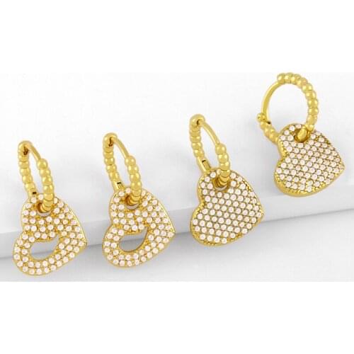 FLOLA Small Heart Earrings For Women White Stone CZ Micro Pave Dangle Earrings Cubic Zirconia Jewelry Valentines Day Gift ersw41