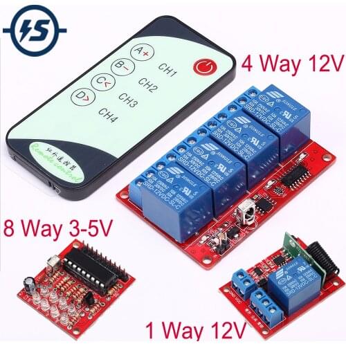 IR Infrared Wireless Receiver Relay Driving Module + Wireless Remote Transmitter Control Switch 3-5V 12V 1 4 8 Channel