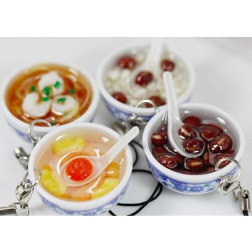 Simulation Food Key Chains Noodle Creative Keychain Chinese Blue And White Porcelain Food Bowl Mini Bag Pendant 1Pc