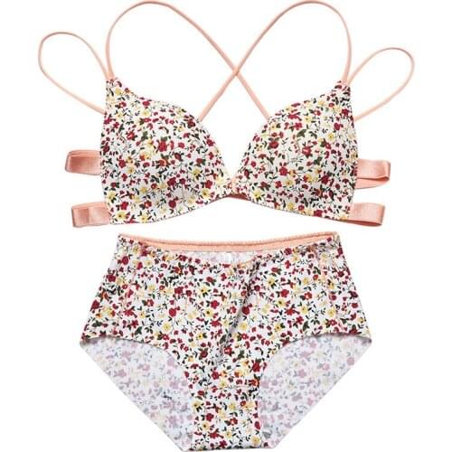 Front Closure Seamless Bras Sets Push Up Underwear Womens Floral Leopard Print Bra And Panties 2 Pcs Suit