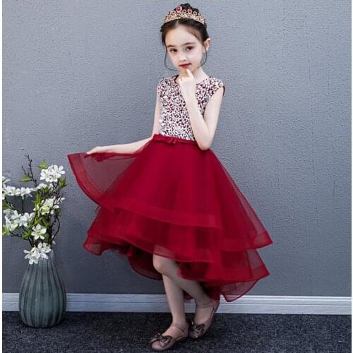 Sequin Red Tulle Princess Dress Kids Girl Wedding Birthday Party Ball Gown Flower Girls Evening Costume Holy Communion Dresses