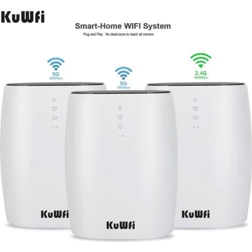 KuWFi 3pcs Mesh Router Whole Home Mesh WiFi AC1200 2.4G/5.8GHz Wireless Wifi Router APP Remote Manage 150+ Devices