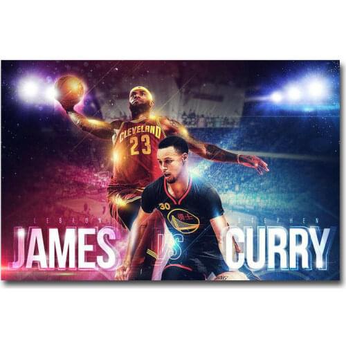 LeBron James VS Stephen Curry Basketball Star Silk Fabric Wall Poster Art Decor Sticker Bright