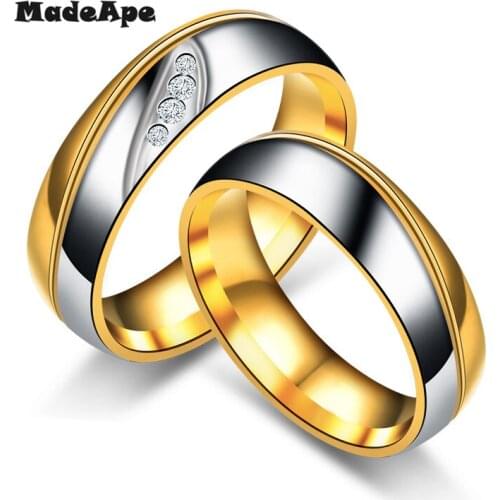 MadApe Romantic Wedding Rings For Lover Gold-Color Stainless Steel Couple Rings For Engagement Party Jewelry Wedding Bands