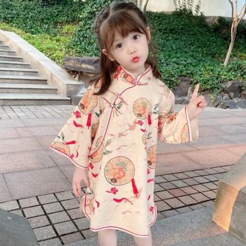 Printed Hanfu Fashion Childrens Dress Cheongsam Retro Slim Breathable National Style Chinese Cheongsam qipao dress