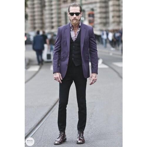 2017 Latest Coat Pant Designs Purple Men Suit Terno Slim Fit 3 Piece Tuxedo Skinny Custom Fashion Suits Vestido Jacket+Pant+Vest