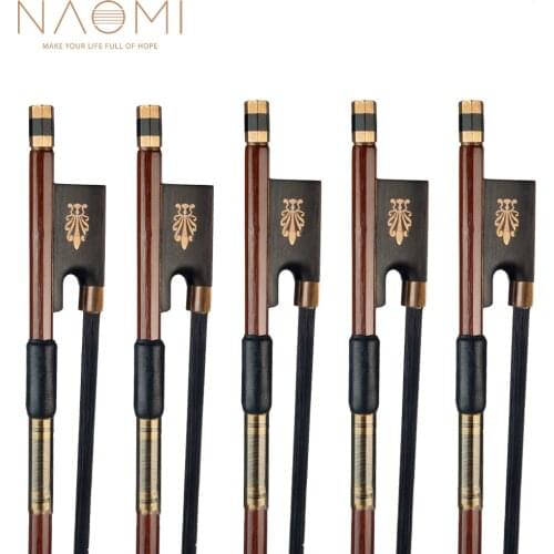 NAOMI 5pcs/1set IPE 4/4 Violin Bow Round Stick Black Horse Hair Ebony Frog w/ Peacock Pattern Inlay Durable And Fast Response