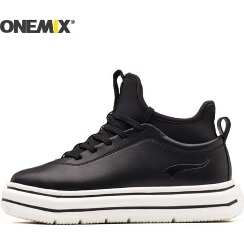 ONEMIX 2020 New Woman Leather Platform Walking Shoes for Women Black 5 CM Hight Increase Sneakers Vogue Classic Outdoor Footwear