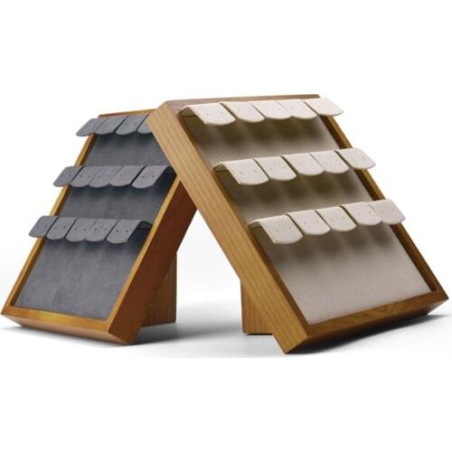 Oirlv Retro Solid Wood PU Leather Microfiber Folding Earring Display Stand Jewelry Display Props Organizer