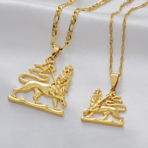 Anniyo Ethiopian Lion Pendant Necklace Gold Color for Women Men the Lion of Judah Jewelry Charms Ethnic African Gifts #121916