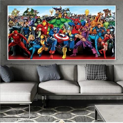 Marvel Avengers Superhero Canvas Painting Movie Spider-Man Captain America Posters and Print Wall Art Picture for Kid Home Decor