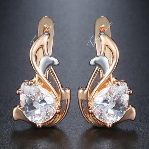 Womens Stud Earrings Cubic Zircon 585 Rose Gold Earrings For Women Jewelry Valentines Gifts For Ladies Female Dropshipping GE100