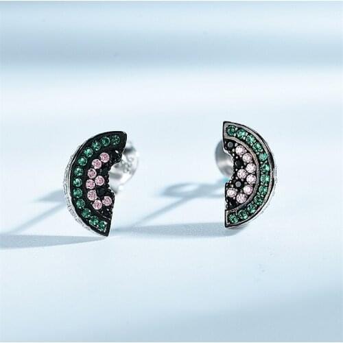 Stud Earrings Summer Cute Sweet Lovely 925 Sterling Silver Earrings Watermelon Fruit For Girls Gifts Party Fine Jewelry