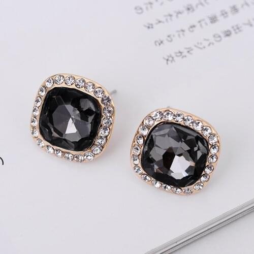LUBOV Semi Precious Stone Cat Eyes Inlaid Mini Metal Stud Earrings Rhinestone Decoration Piercing Earrings Retro Women Jewelry