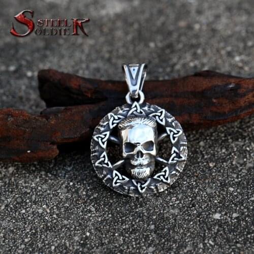 Steel soldier Fashion Valknut skull vintage Viking Axe Warrior Stainless Steel Pendant Chain Necklace Jewelry