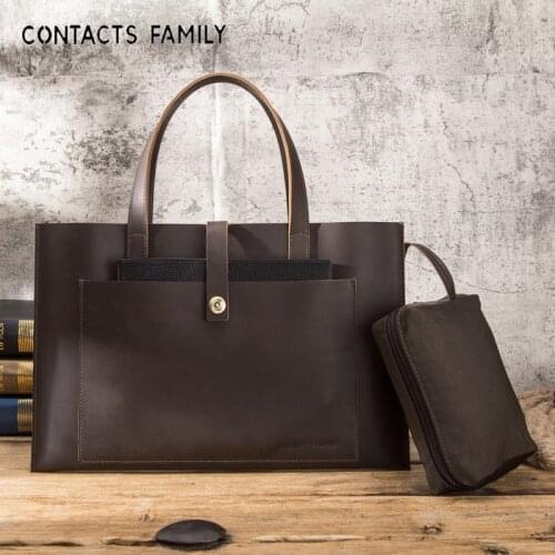 2020 New Genuine Leather Cowhide 15" Laptop Handbag For Men Women Vintage Shopping Casual Female Ladies Tote Computer Bags Gift