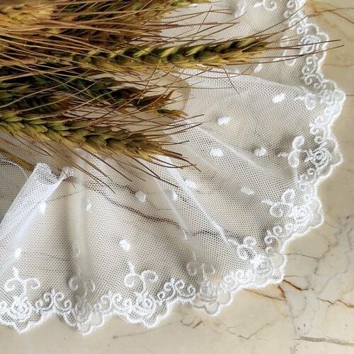 YACKALASI Mesh Embroidered Lace Fabric 19 Yds Cotton Embroidery Fabrics Tulle Sewing Lace Flower Trims Scalloped Appliqued 5CM