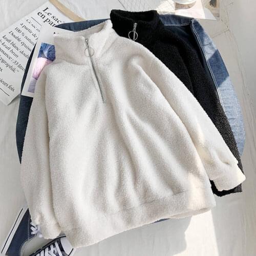 Imitation lamb velvet sweatshirt women thick loose stand-up collar 2020 winter womens hoodies velvet thick sweater women