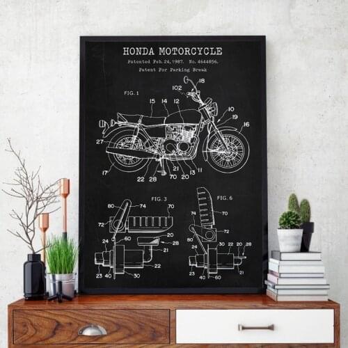 Vintage Japanese Motorcycle Blueprint Print Motorbike Patent Poster Motosport Wall Art Canvas Painting Man Cave Decor Biker Gift