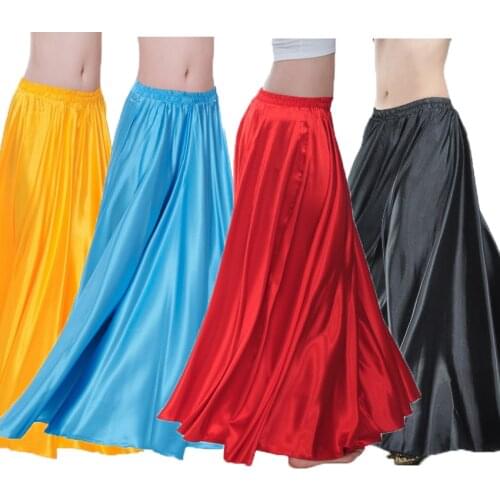 Satin Shining Belly Dance Skirt for Woman Big Swing Gypsy Spanish Flamenco Dancesuit Costumes Stage Wear Performance Clothing
