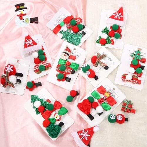 New Arrival 2/4Pcs Cute Christmas Set Hair Clip Candy Santa Claus Hairpin Hair Clips Kids Hairpins Hair Accessories