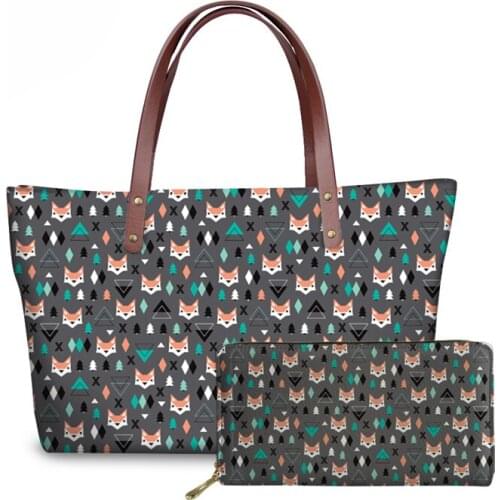 NOISYDESIGNS Womens Fashion Handbags Cute Foxes Printed Large Capacity Shoudle Tote Bags Ladies Luxury Top-Handle Sac A Main