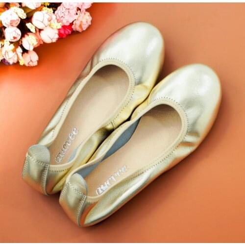2020 Genine Leather Single Shoes Woman Shallow Mouth Round Toe Lady Loafers Spring Autumn Female Ballet Flats Shoes Big Size 43
