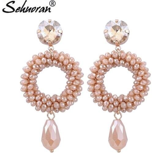 Sehuoran Crystal Beads Round Drop Earrings For Woman Crystal Stone Oorbellen Wedding Earrings Tiger Butterfly Festival Earrings