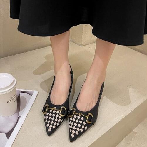 2021 Spring And Summer Womens Shoes Soft Leather Thin Heel French Medium High Heels Comfortable Versatile Fashion Temperament