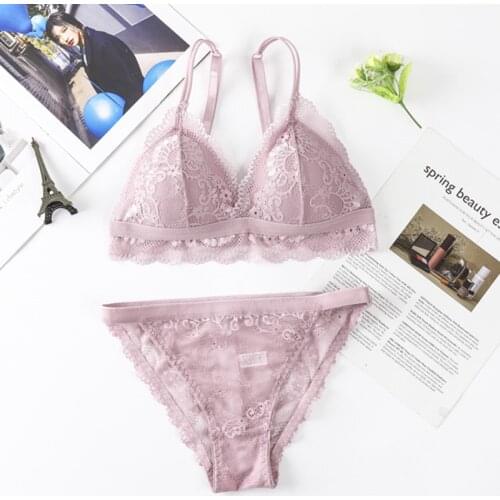 Women Lace Bra Brief Set Lace Bralette Sexy Lingerie Seamless Underwear Push Up Bra Ultrathin Thong Sexy Backless Intimates