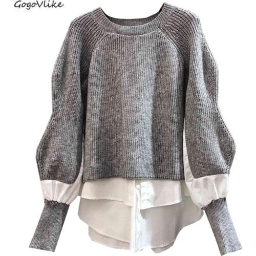 Patchwork Knitted Women Sweater for girl Plus Size Vintage Autumn Clothes women Spring Autumn Jumper Loose Pull Femme LT447S50