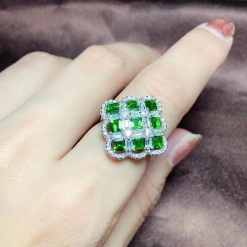 Clear natural green diopside gemstone ring 925 silver women ornament many gem birthday party anniversary gift natural gem color