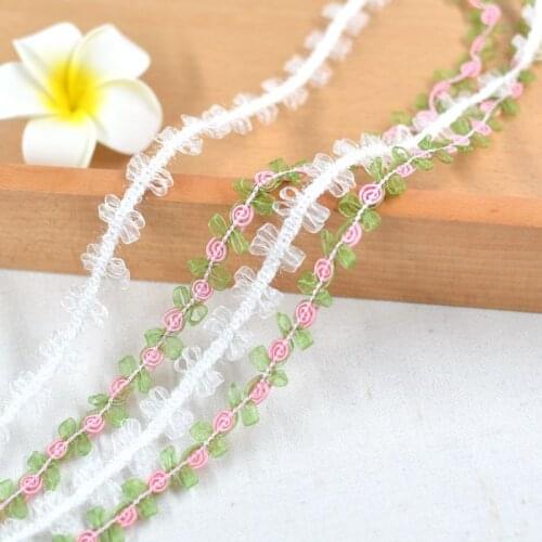 1m White and Flower Chiffon Polyester Lace Ribbon Trims Clothing Accessory DIY Hand-made Materials Dress Skirt Decoration 1.5cm