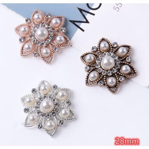 Snowflake Buttons Embellishment 10pcs Vintage Pearls Flower Accessories Gold Silver Flatback Button for Women Decoration