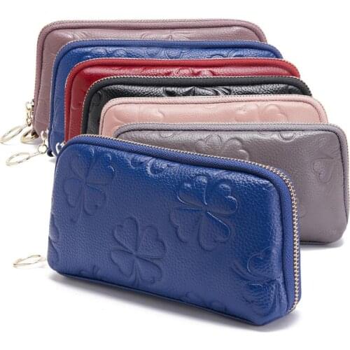 100% Leather New Female Wallet Wrist Bag Female Mobile Phone Large Capacity Coin Purse, Fashion Printing Cowhide Women Handbag