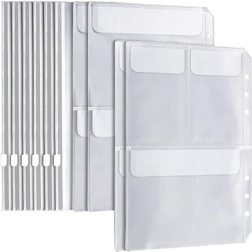 20Pcs A5 6 Ring Binder Pockets 3 Types Envelope,Zipper Closurek Bill Pouch for Filofax Organizer Clipbook