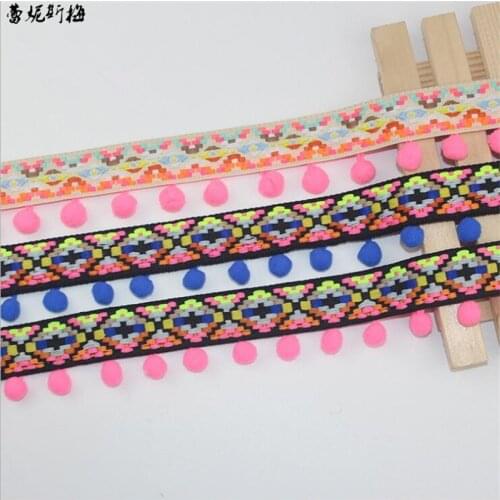 20Yards Environmentally Friendly 5Colours Available Ribbon Hair Ball National Style Clothing Accessories Lace Ball Tassel Trims