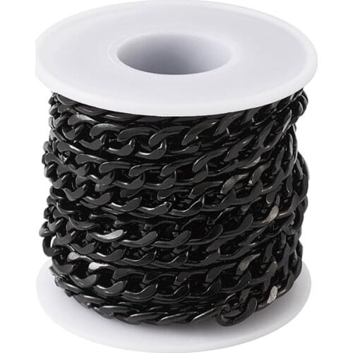 5m/roll Black Color Unwelded Aluminum Twisted Chains Curb Chains for Jewelry Making DIY Bracelet Necklace 12x7x2mm